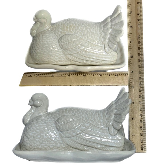 Harvest Covered Butter Dish Thanksgiving Turkey Large With Lid Ceramic NEW White - Picture 11 of 15